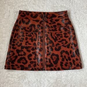 Oat New York leopard print front zip mini skirt, size 25  or XS